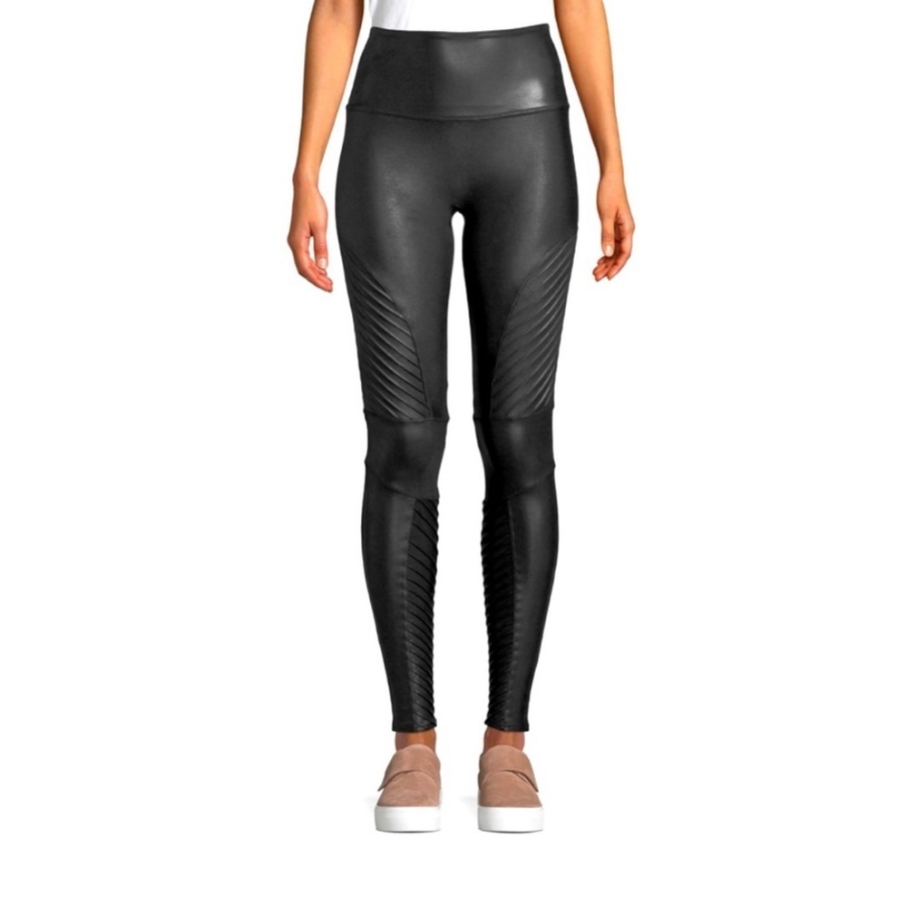 SPANX Faux Leather Moto Leggings In Black Size M Petite